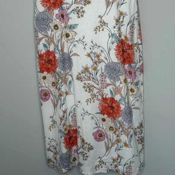 Ann Taylor Floral Linen Blend Smocked Midi Dress White Orange Pink 6 NEW $179 - Picture 7 of 16